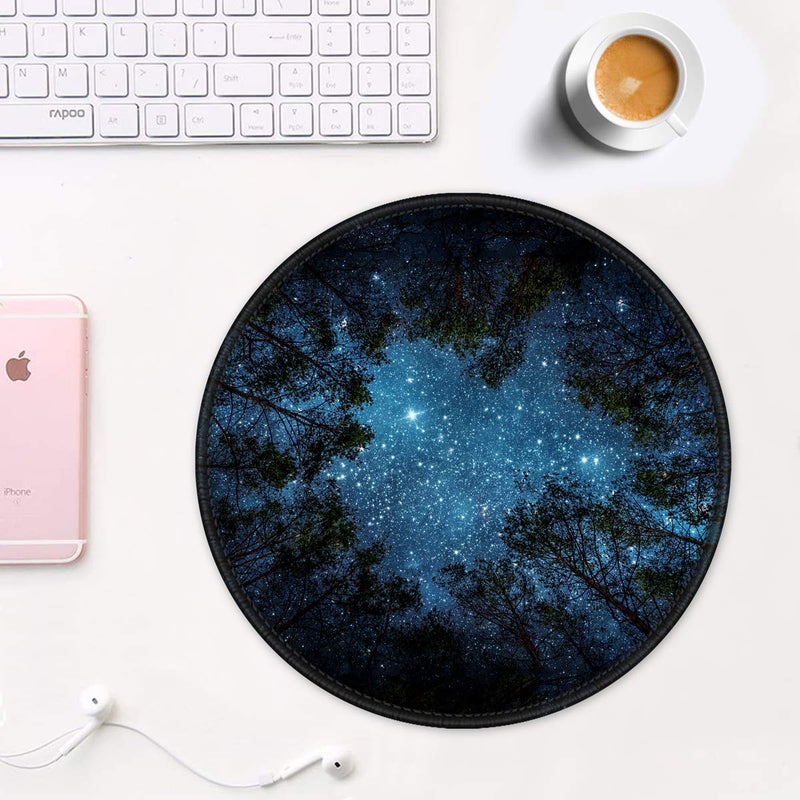 Auhoahsil Mouse Pad, Round Landscape Theme Anti-Slip Rubber Mousepad with Durable Stitched Edges for Gaming Office Laptop Computer Men Women Kids, Cute Custom Design, 8.7 x 8.7 in, Silent Night Sky - Image 2